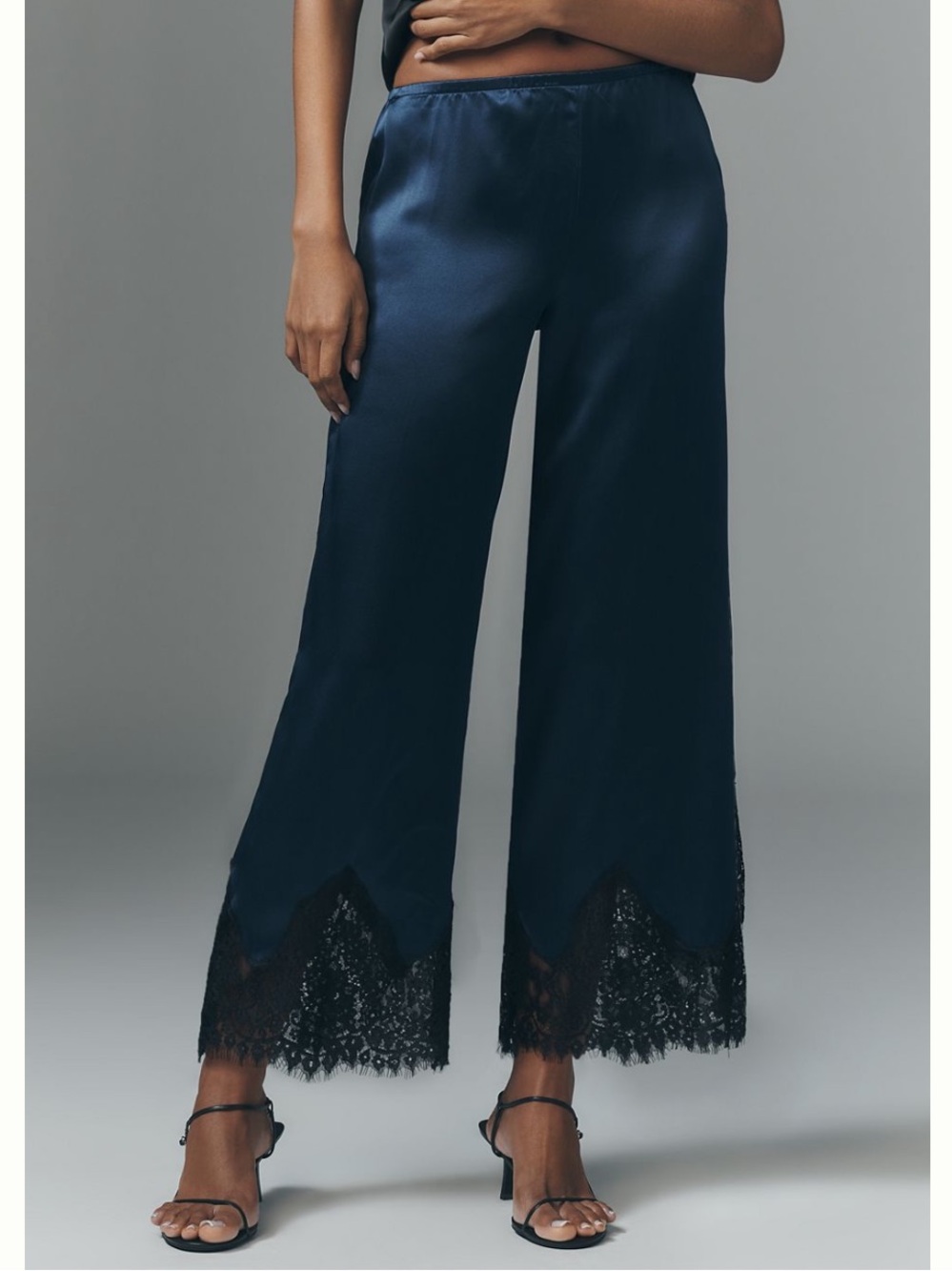 Reformation Caroline Silk Lace Pants Pull On Medium Navy Black
